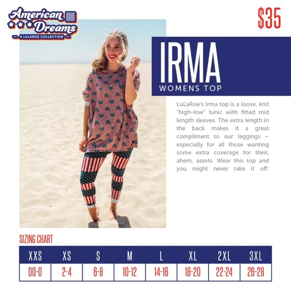 NWT LuLaRoe IRMA BLUE STRIPES American Dreams Americana 4th of July Size XXS - Picture 6 of 8